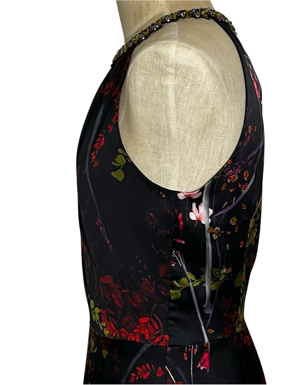 Rickie Freeman Teri Jon Floral-Print Charmeuse Bejeweled Halter Dress Size 8 - Picture 9 of 15